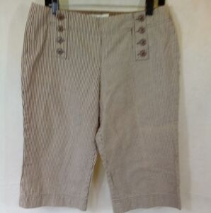 Bamboo Traders Brown White Striped Flat Front Capris 12P